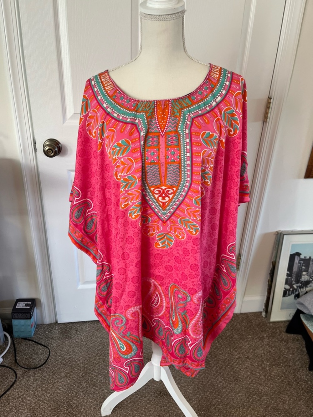 Studio Y Bright Pink Paisley Embroidered-Look Tunic